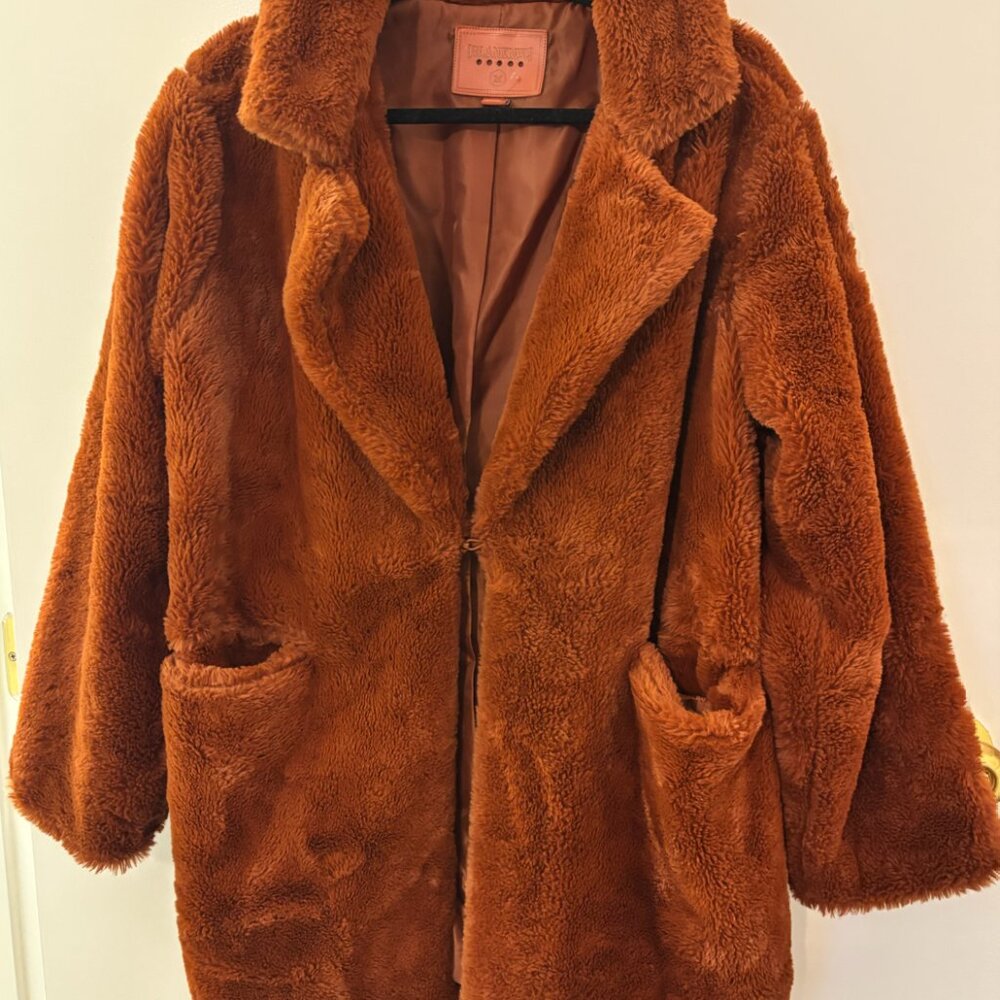 BLANK NYC Women's Lined Brown Faux Fur Coat with Pockets Size Medium